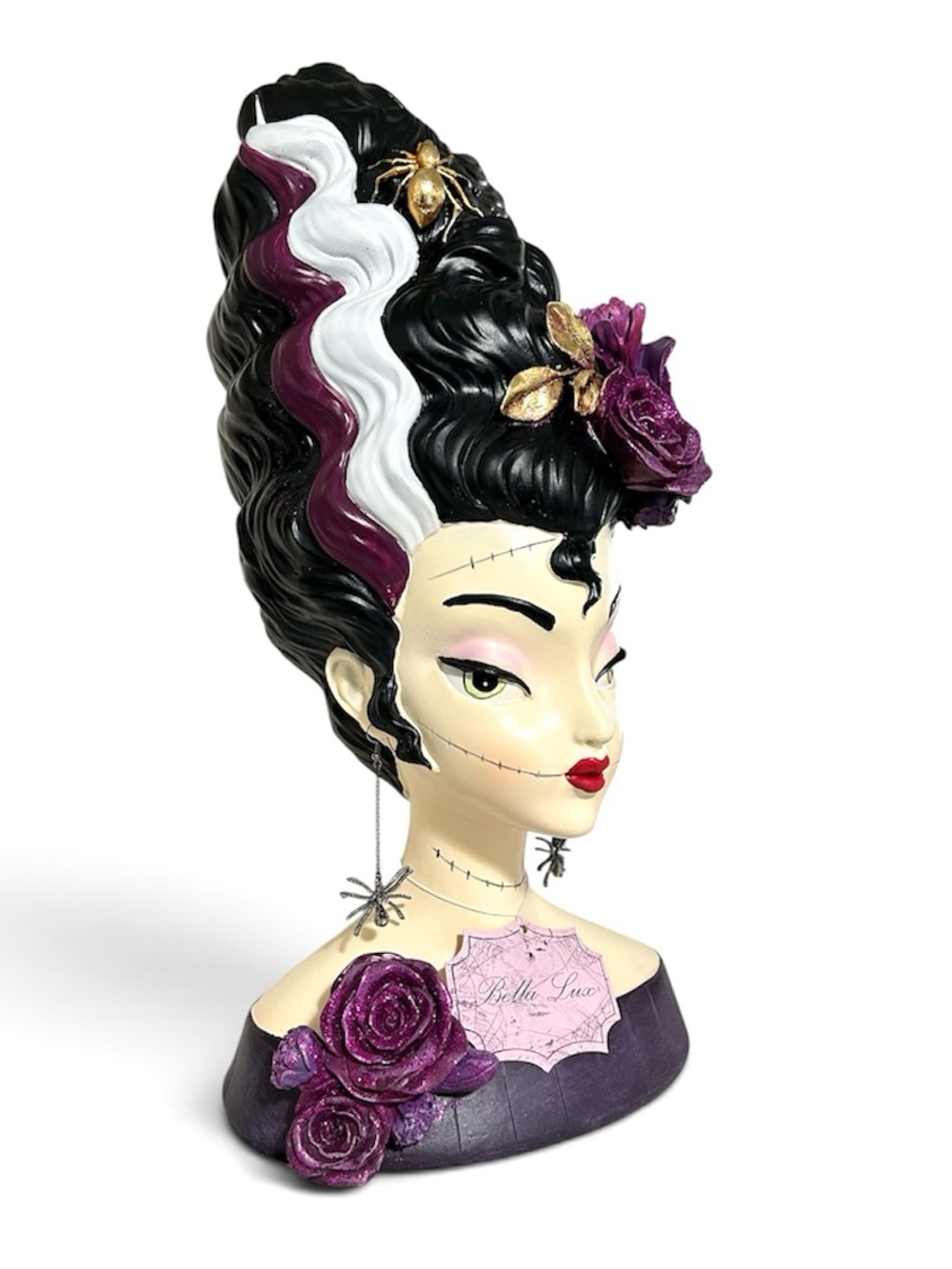 NEW Bella Lux Bride of Frankenstein Head Bust Spider Earrings Halloween Decor - Picture 2 of 6